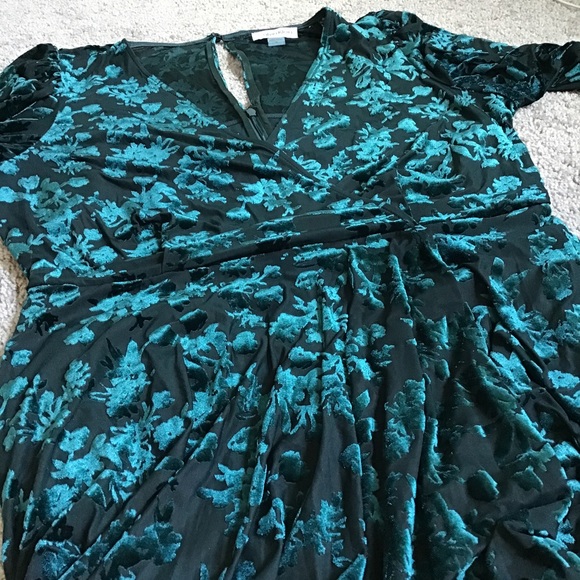 Calvin Klein. 3/4 sleeves. Black & green velvet floral. V-neck. High-low hem. - Picture 9 of 9